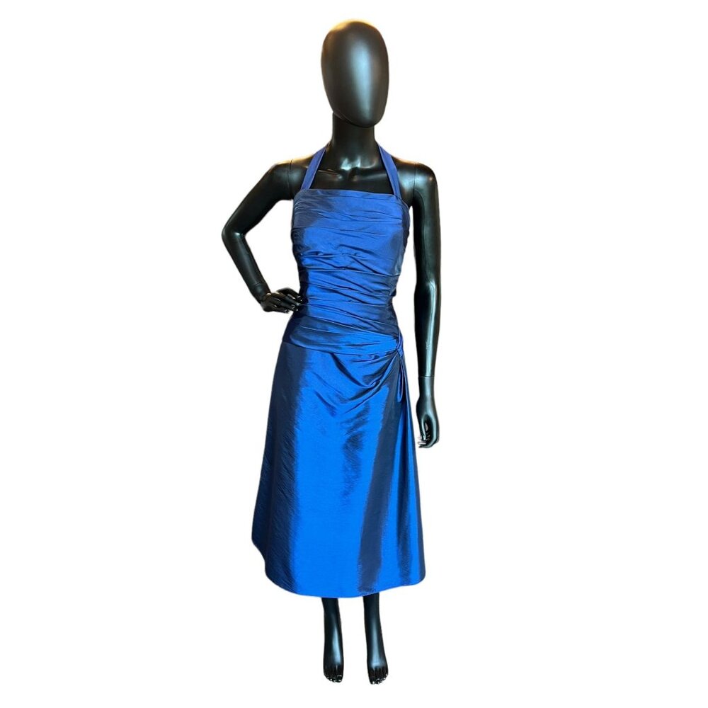 Short Blue Taffeta Halter Dress
